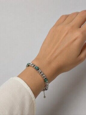 Handcrafted One Of A Kind Silver Tone And Green Bead Fidget Bracelet